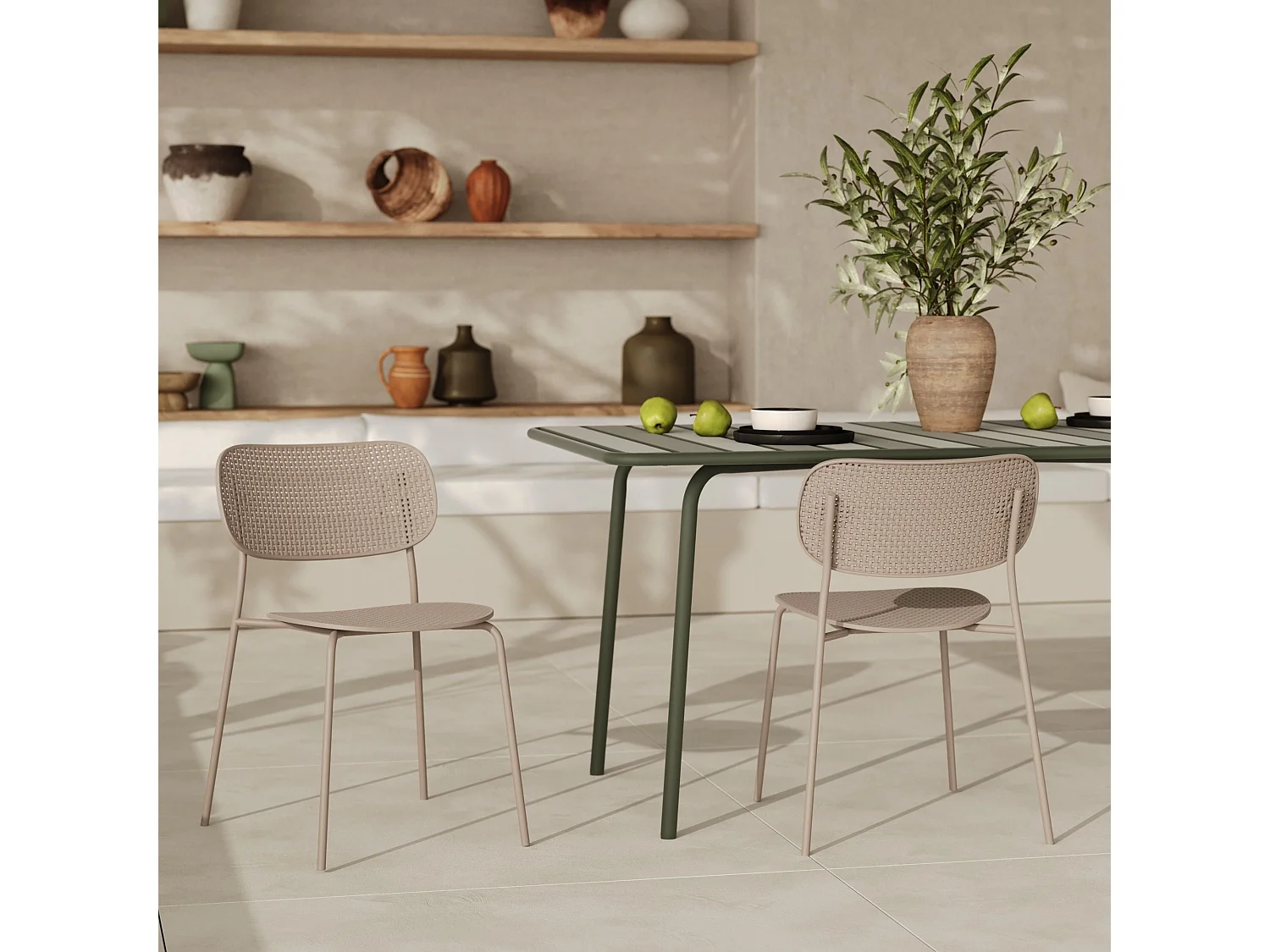 Set di 2 sedie da giardino impilabili in plastica beige - Géa