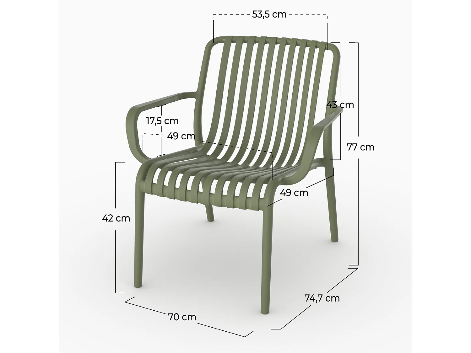 Set di 2 poltrone da giardino in plastica verde kaki con braccioli - Ivy