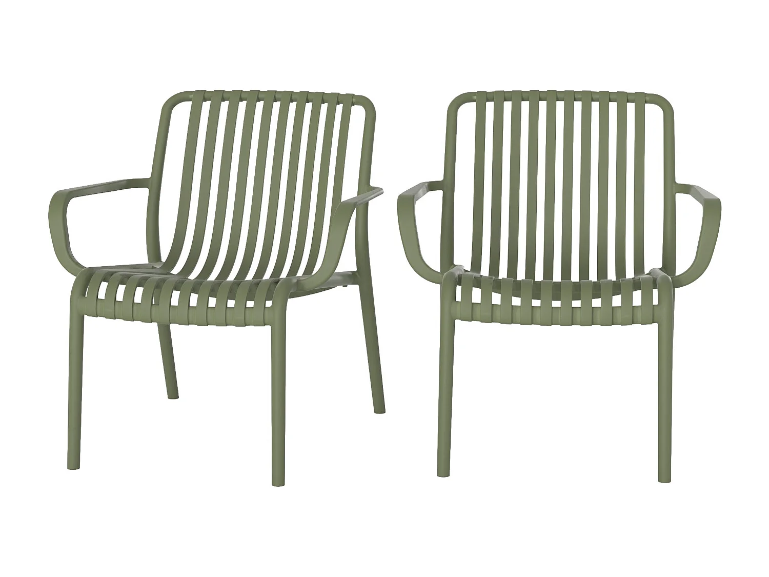 Set di 2 poltrone da giardino in plastica verde kaki con braccioli - Ivy