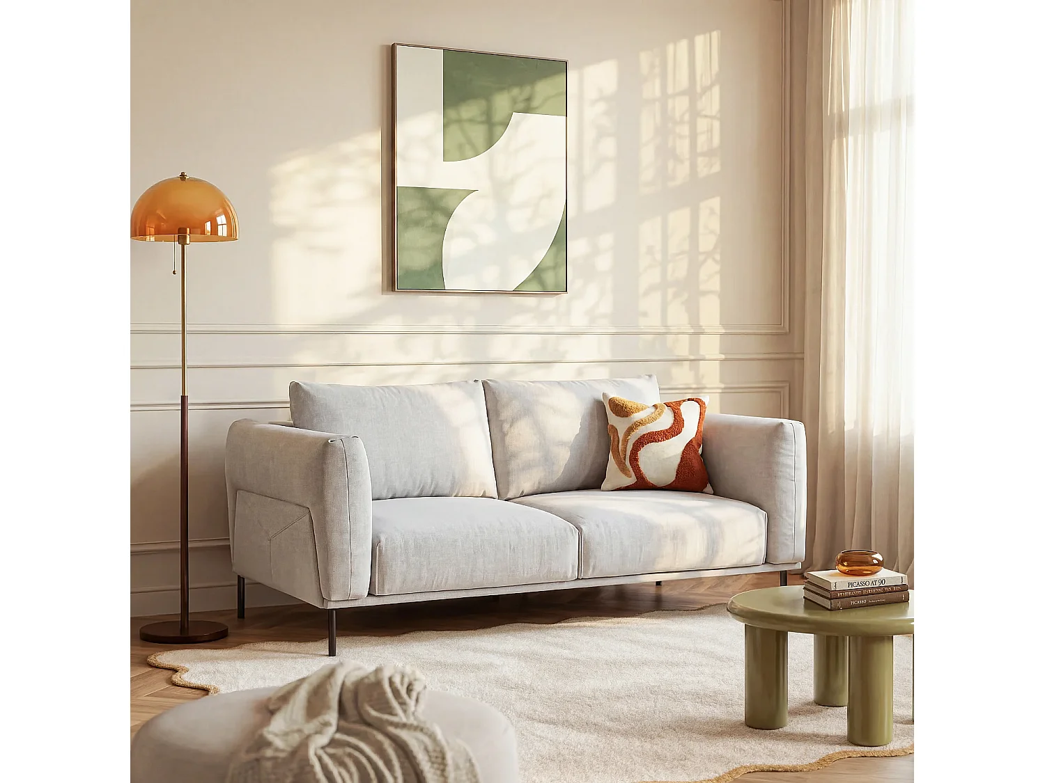 Canapé 2 places en tissu garni de plumes - Gris polaire