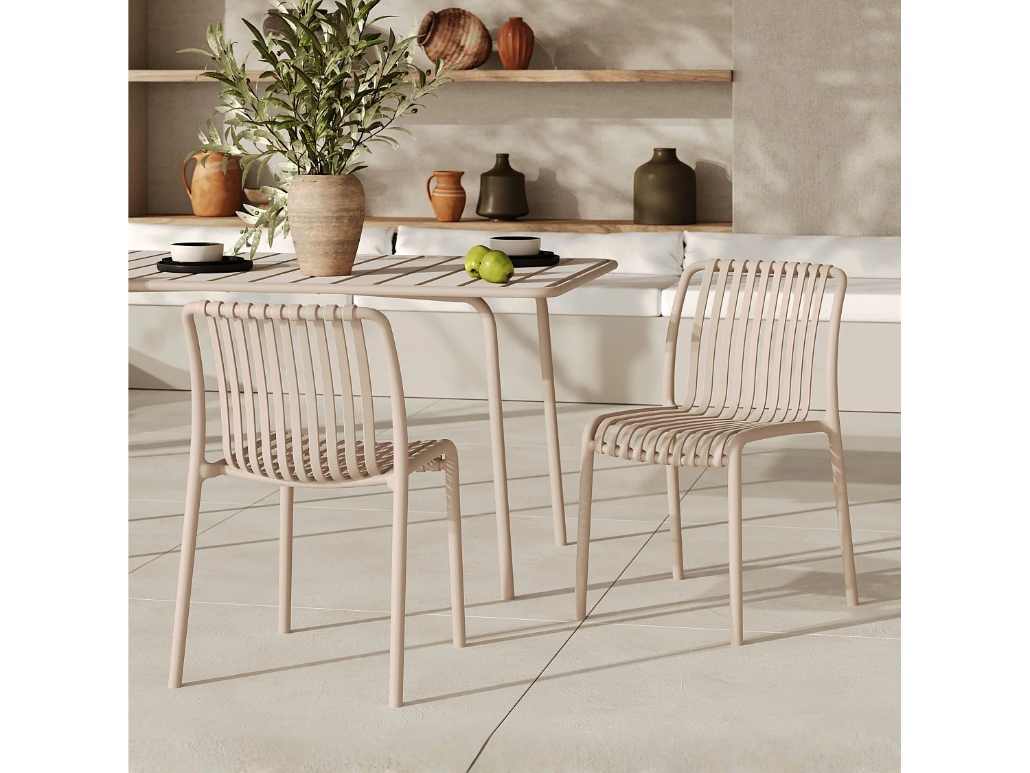 Set di 2 sedie da giardino impilabili in plastica beige - Duli