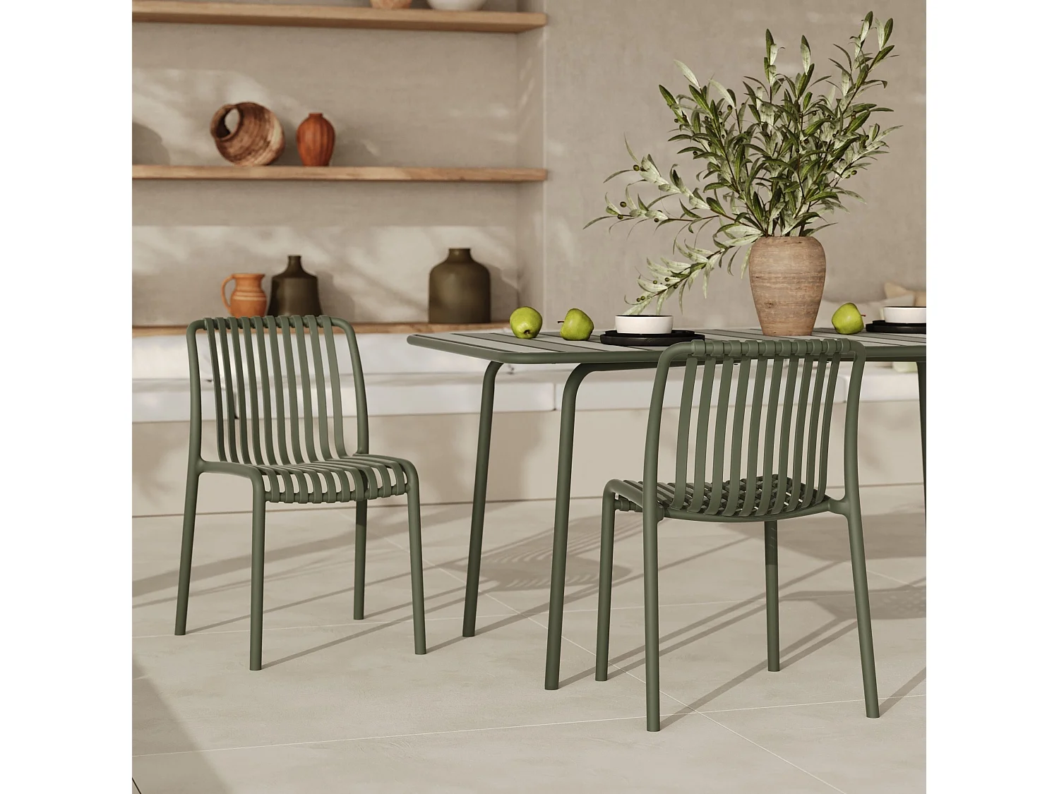 Set di 2 sedie da giardino impilabili in plastica verde kaki - Duli