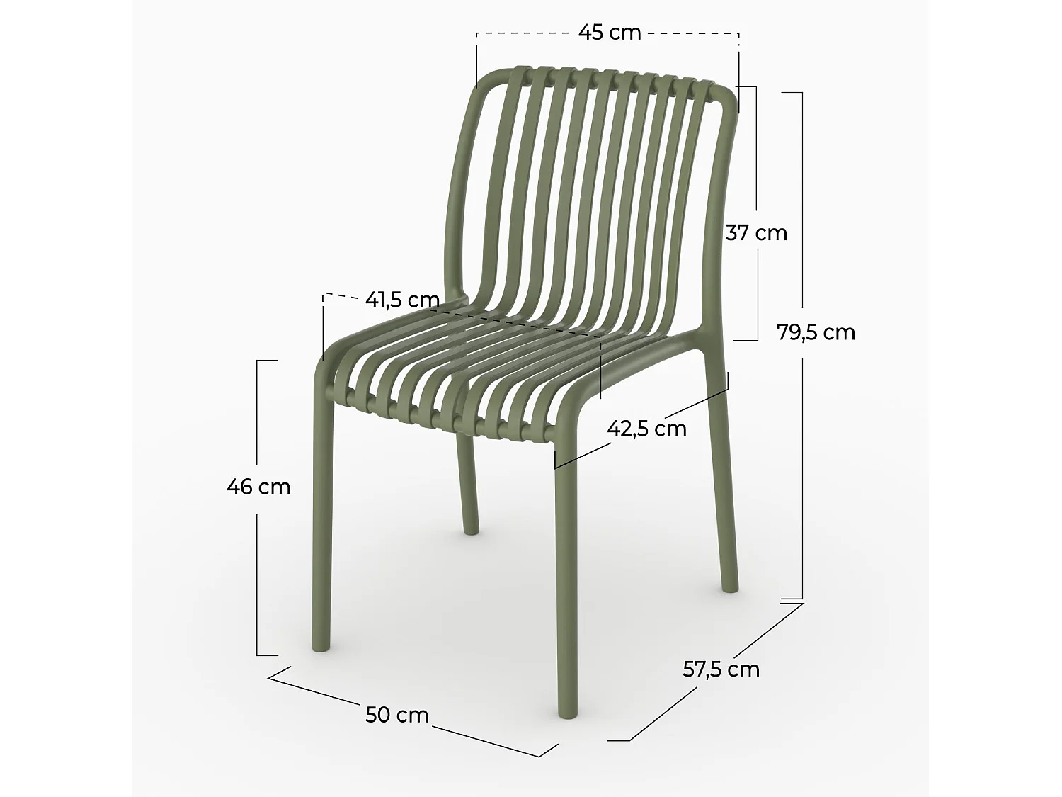 Set di 2 sedie da giardino impilabili in plastica verde kaki - Duli