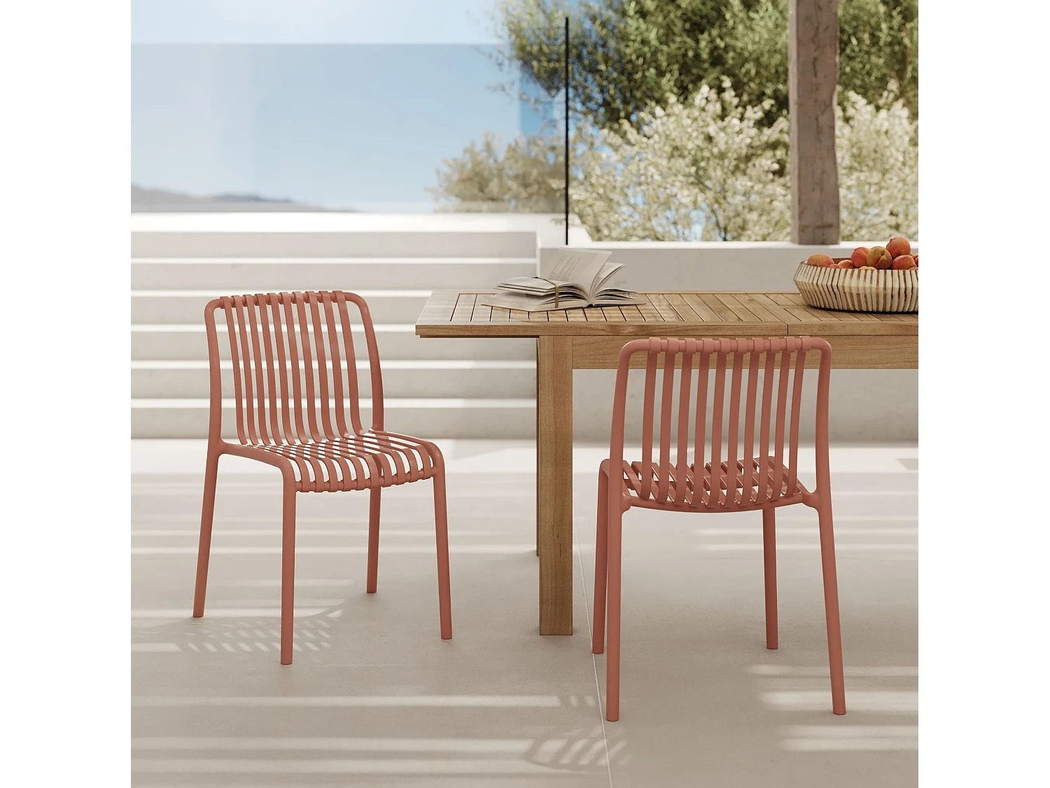 Set di 2 sedie da giardino impilabili in plastica terracotta - Duli