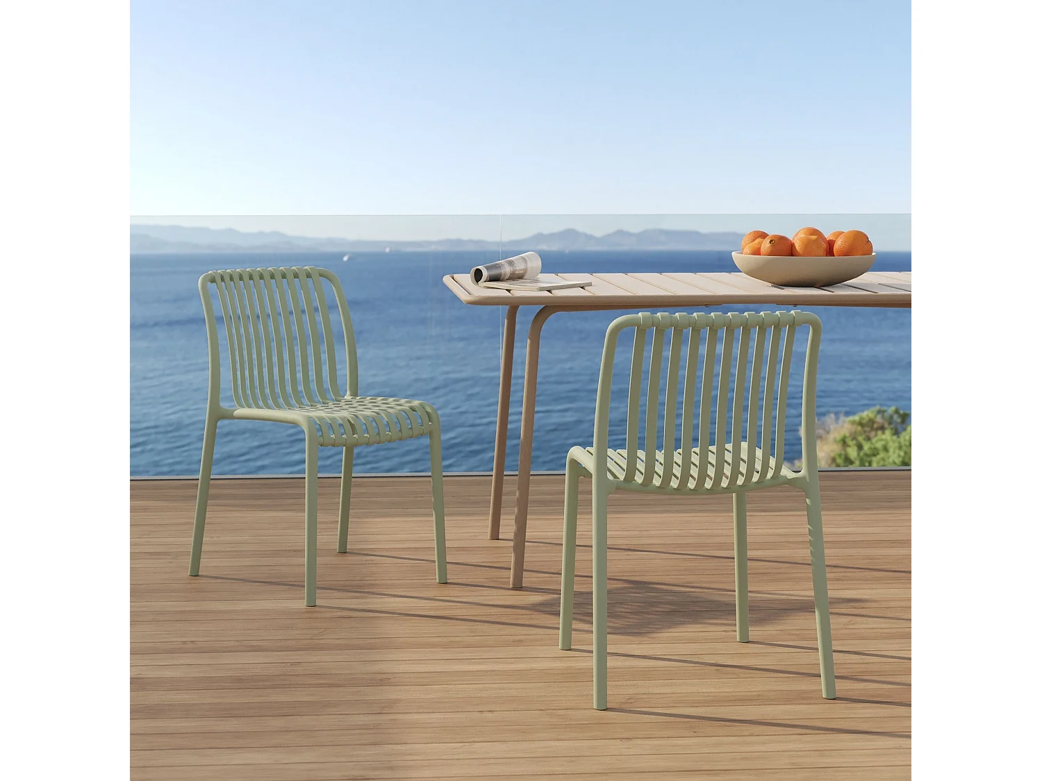 Set di 2 sedie da giardino impilabili in plastica verde pastello - Duli
