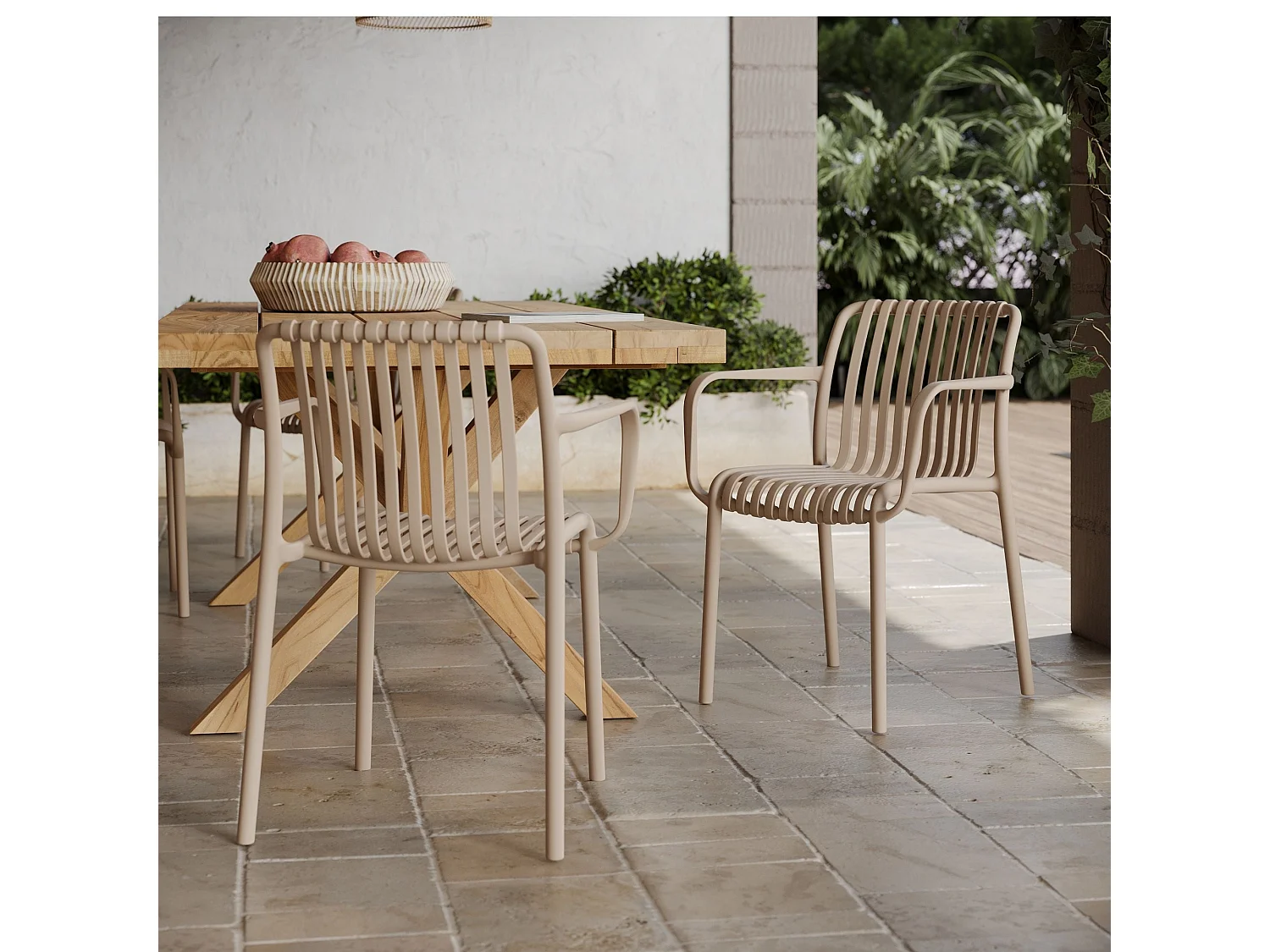 Set di 2 sedie da giardino impilabili in plastica beige - Ivy