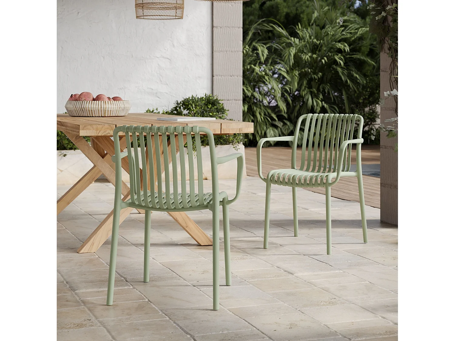 Set di 2 sedie da giardino impilabili in plastica verde pastello - Ivy