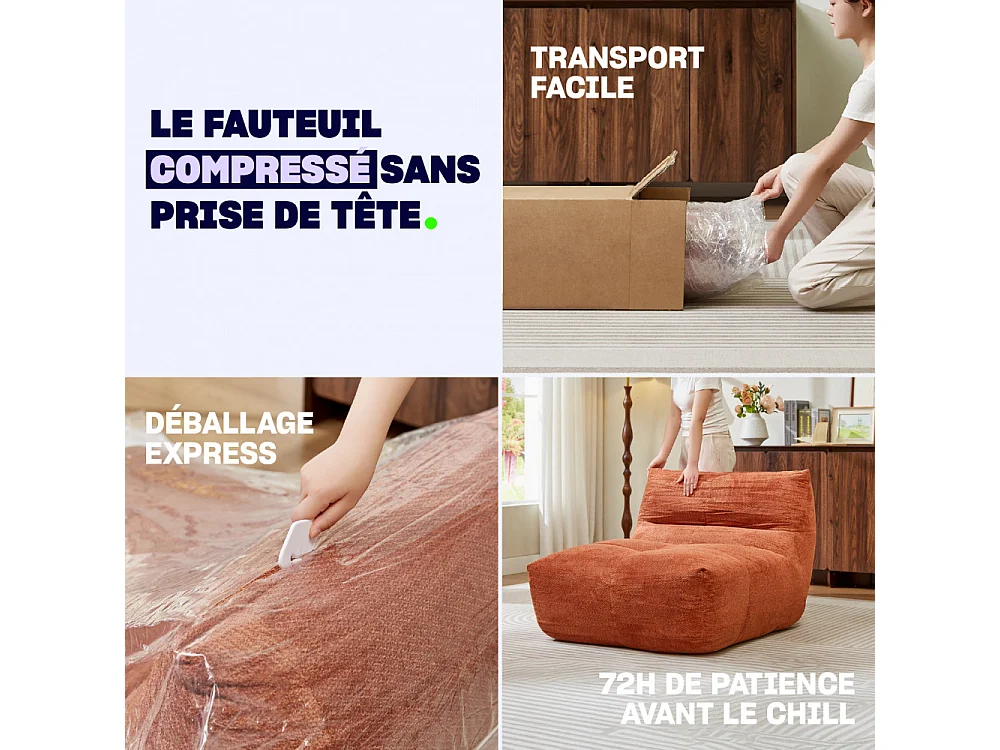 Alba - Chauffeuse compressée en tissu - Rouille