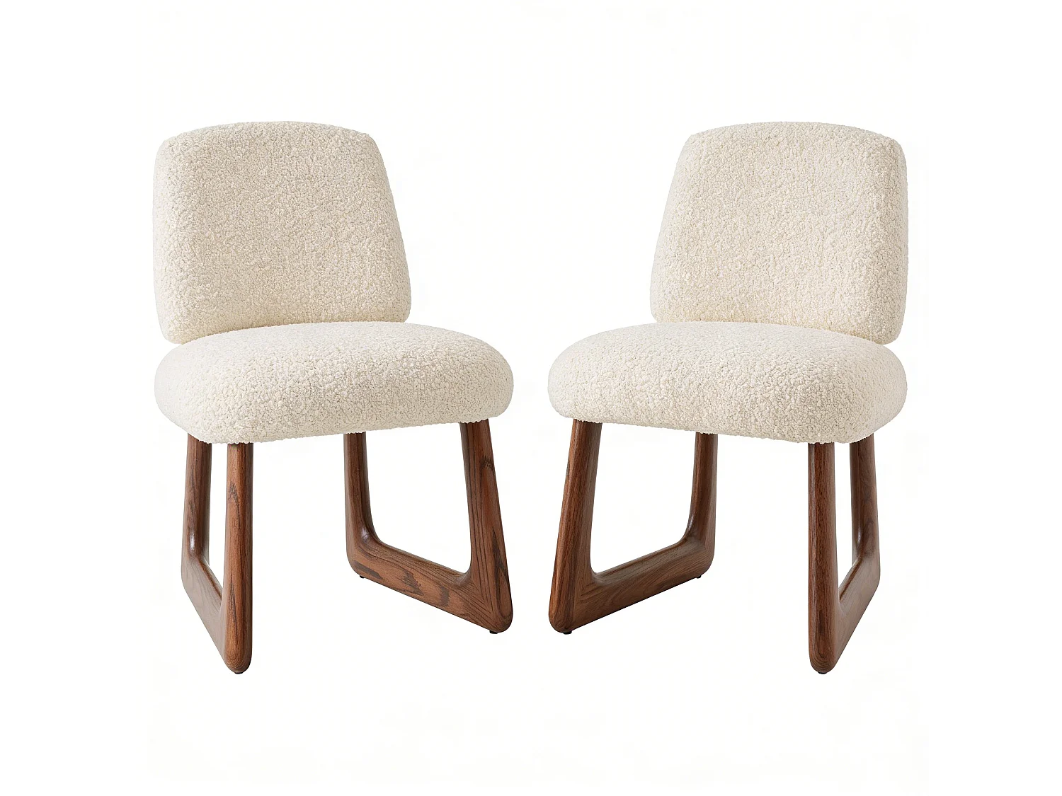 Lot de 2 chaises en tissu sherpa, pieds en bois massif, assise rembourrée haute densité, structure stable type luge, beige