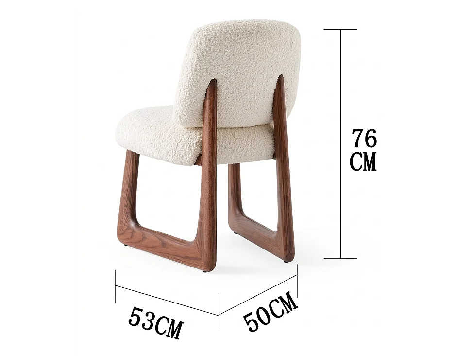 Lot de 2 chaises en tissu sherpa, pieds en bois massif, assise rembourrée haute densité, structure stable type luge, beige
