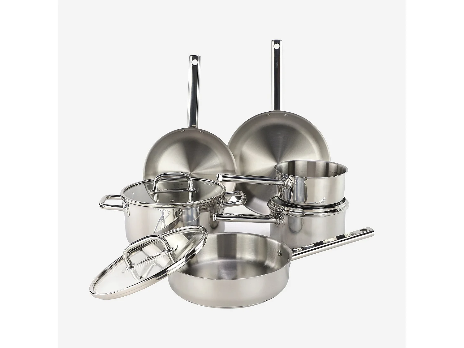 Batterie de cuisine 9 pièces en acier inoxydable tous feux - Argenté