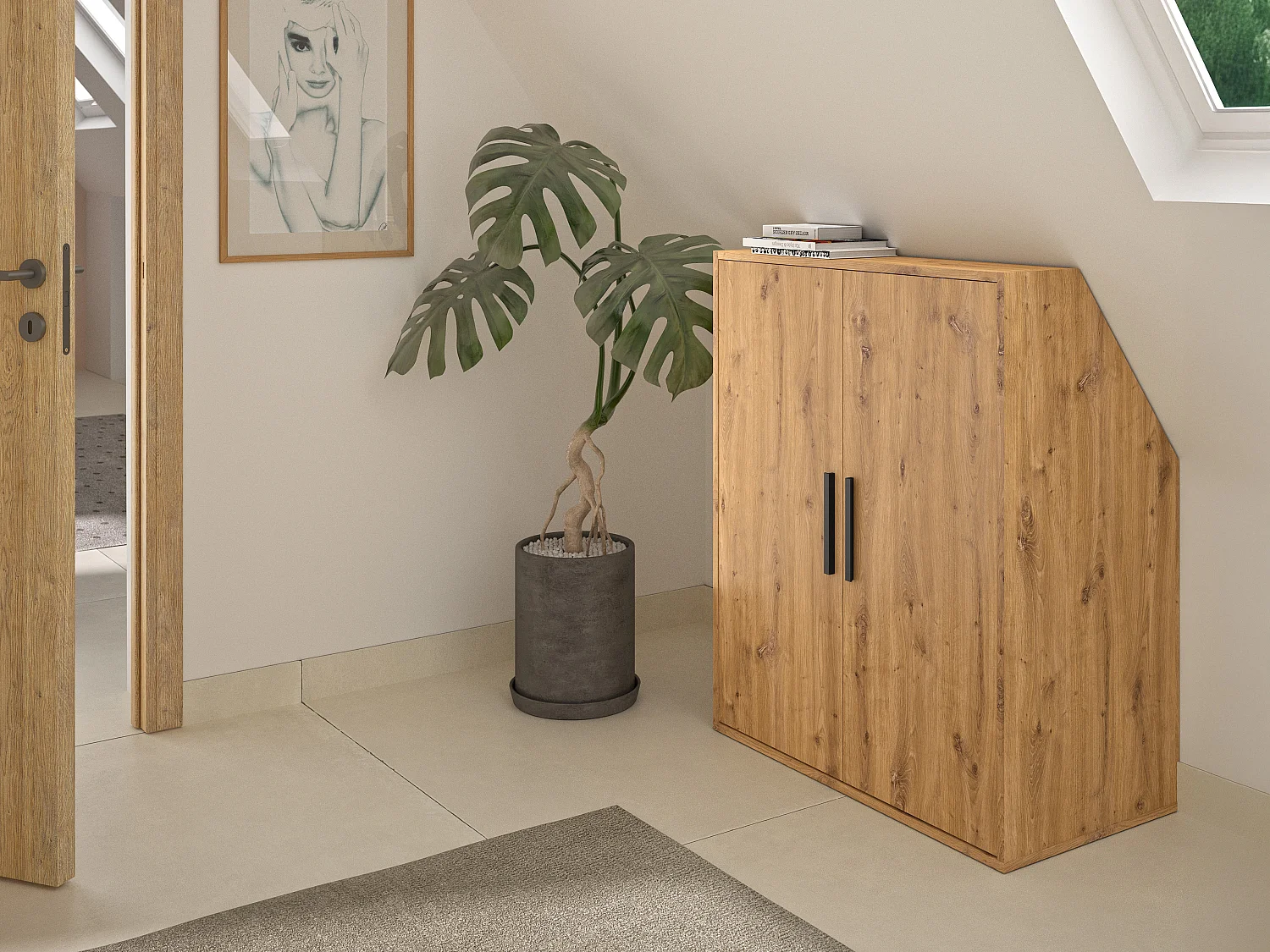 Armoire sous pente 2 portes - Coloris : Naturel - ADEZIO