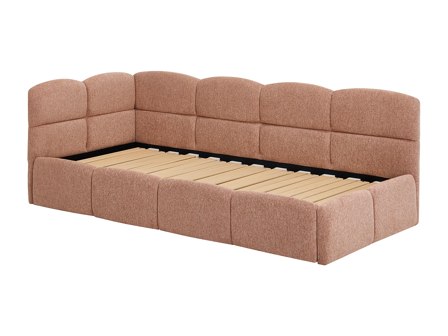 Lit gigogne 2 x 80 x 200 cm - Avec sommier peigne - Tissu texturé - Rose - PLURANIO