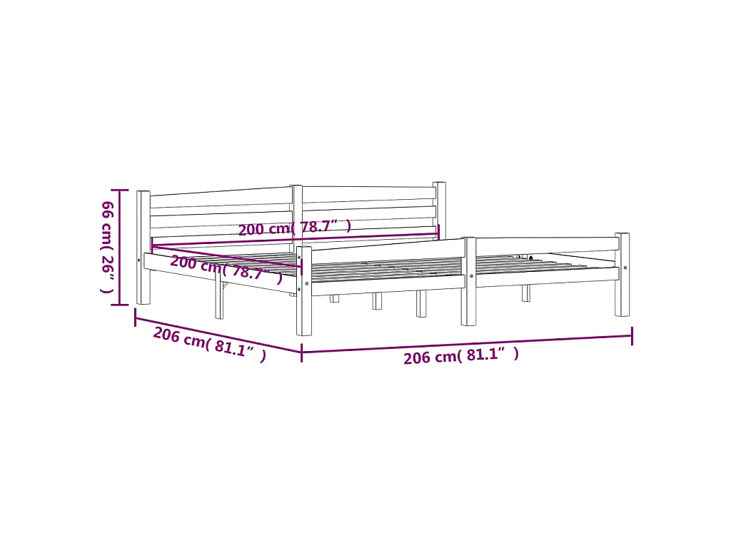 Estructura de cama sin colchón de madera maciza de pino, para dormitorio, 200 × 200 cm
