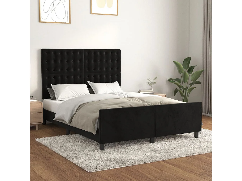 Cadre de lit sans matelas noir 140x190 cm velours
