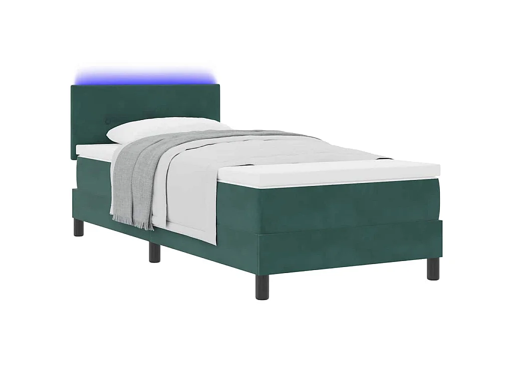 Lit à ressort avec LED vert foncé 100 x 200 cm en velours