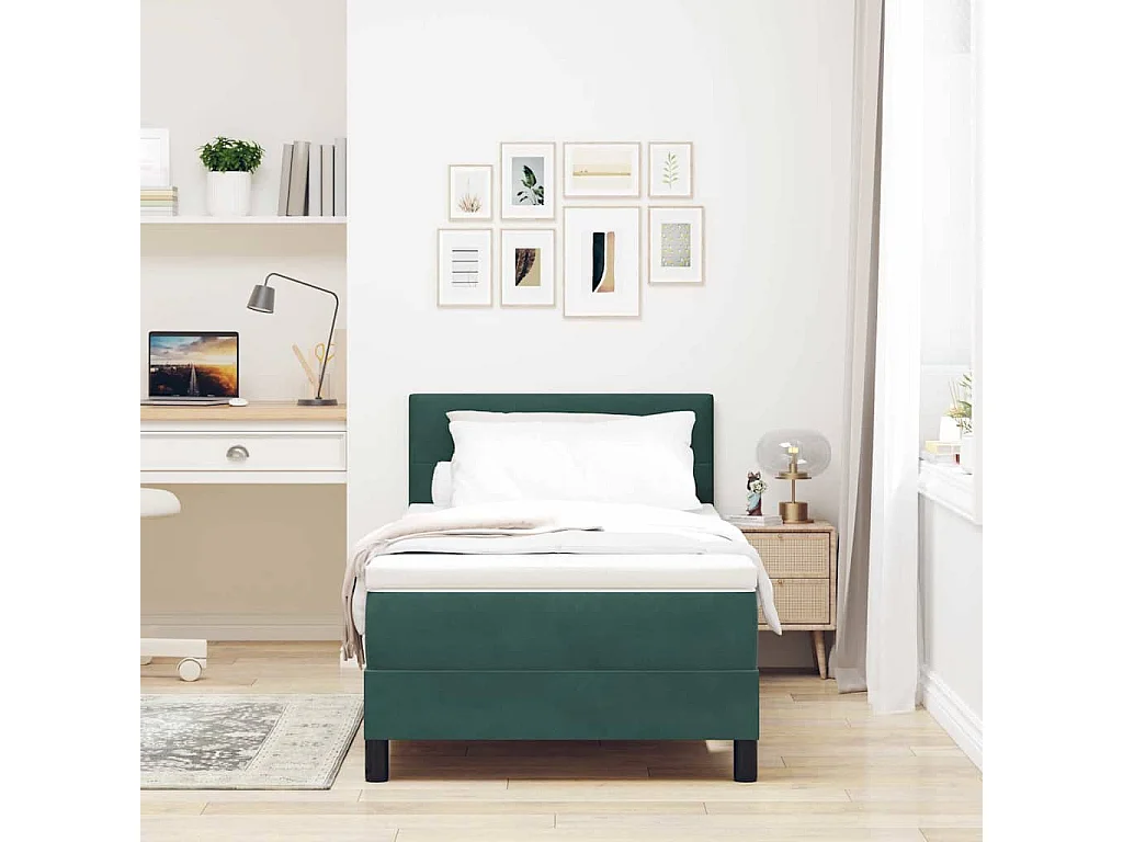 Lit à ressort avec LED vert foncé 100 x 200 cm en velours