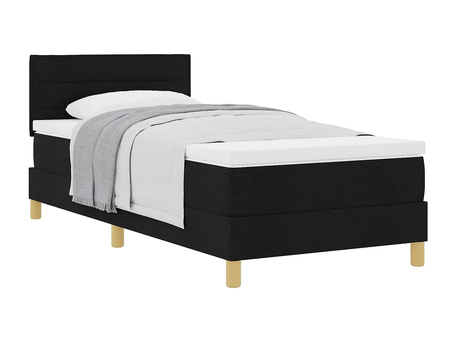 Lit à ressorts avec coussin Noir 90 x 190 cm tissu