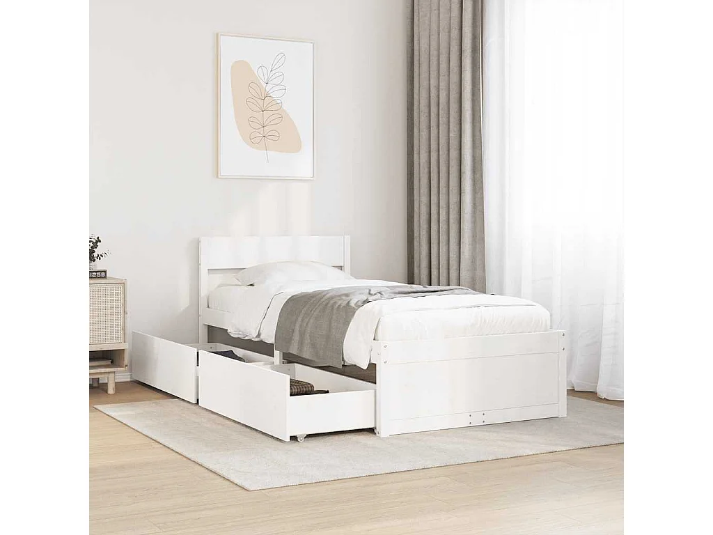 Cadre de lit sans matelas blanc 90x200 cm bois de pin massif