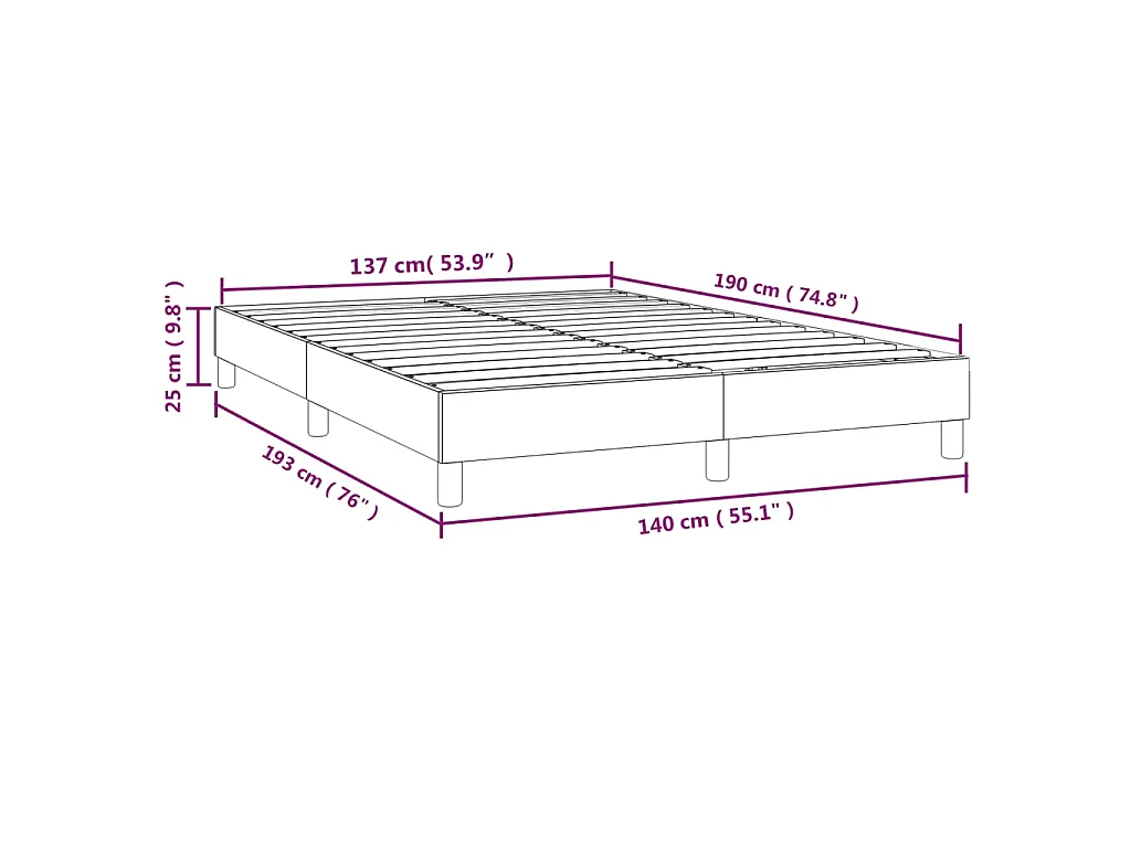 Estructura de cama con somier de polipiel capuchino para dormitorio, 140 × 190 cm
