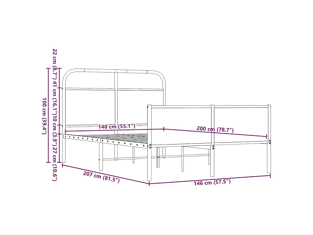 Estructura de cama sin colchón de madera, marrón roble, para dormitorio, 140 × 200 cm