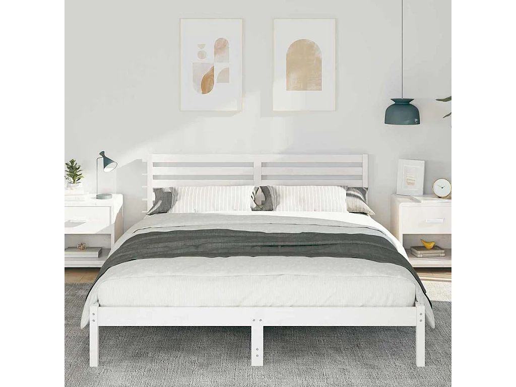 Cadre de lit avec tête de lit Blanc 160 x 220 cm Pin massif