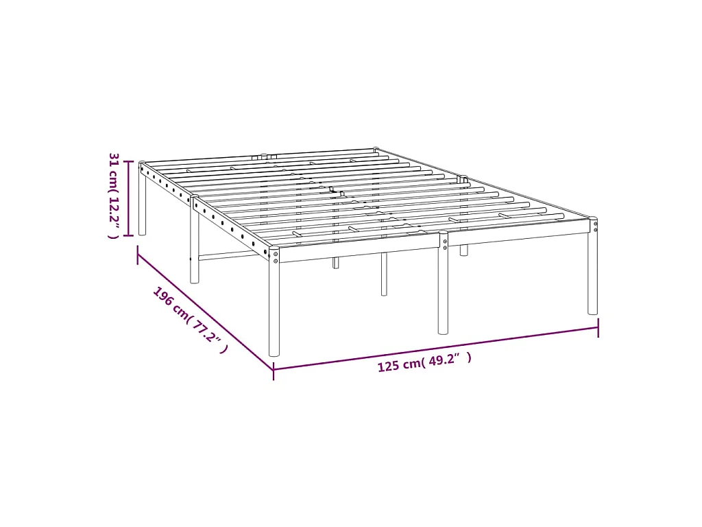 Cadre de lit en métal sans matelas noir 120 x 190 cm