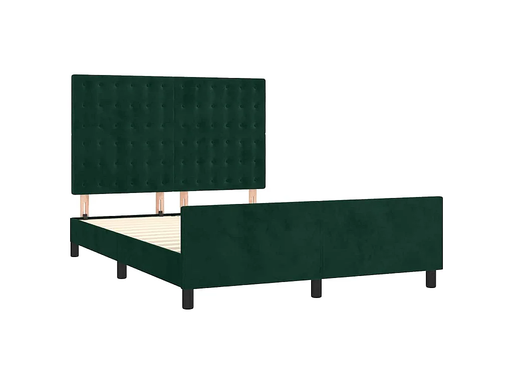 Estructura de cama sin colchón de terciopelo verde oscuro, 140 × 190 cm
