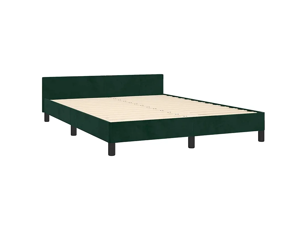 Estructura de cama sin colchón de terciopelo verde oscuro, 140 × 190 cm
