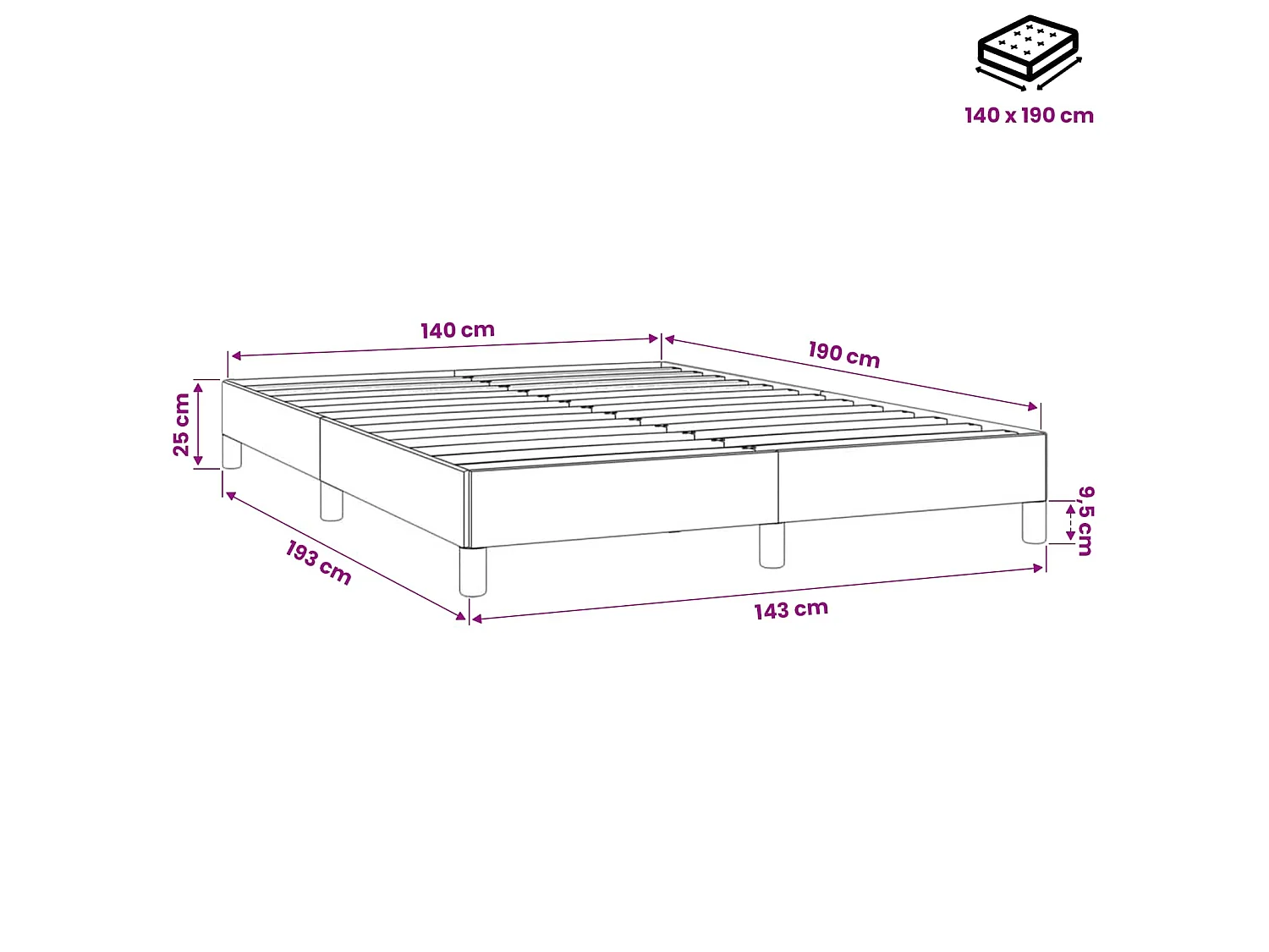 Cadre de lit sans matelas, velours, gris foncé, pour la chambre, 140 × 190 cm