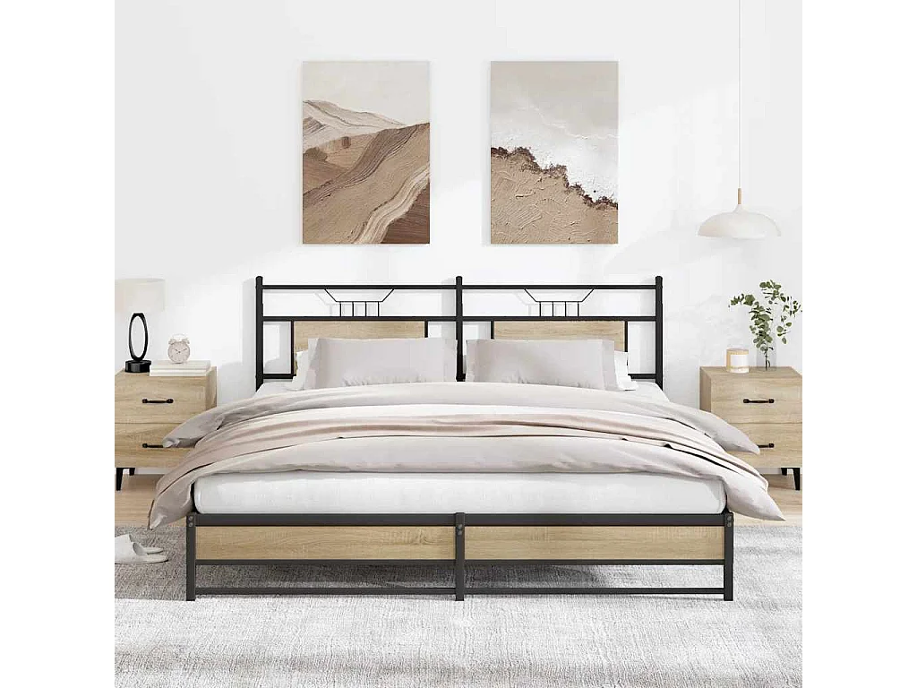 Estructura de cama de madera de ingeniería roble para dormitorio, 160 × 200 cm