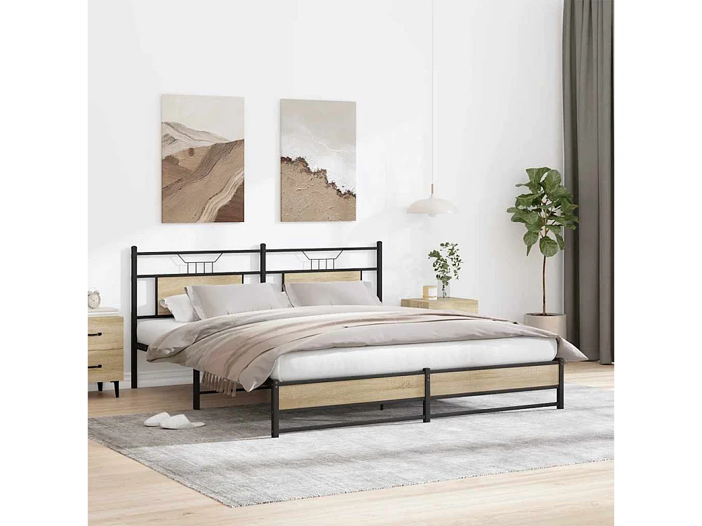 Estructura de cama de madera de ingeniería roble para dormitorio, 160 × 200 cm