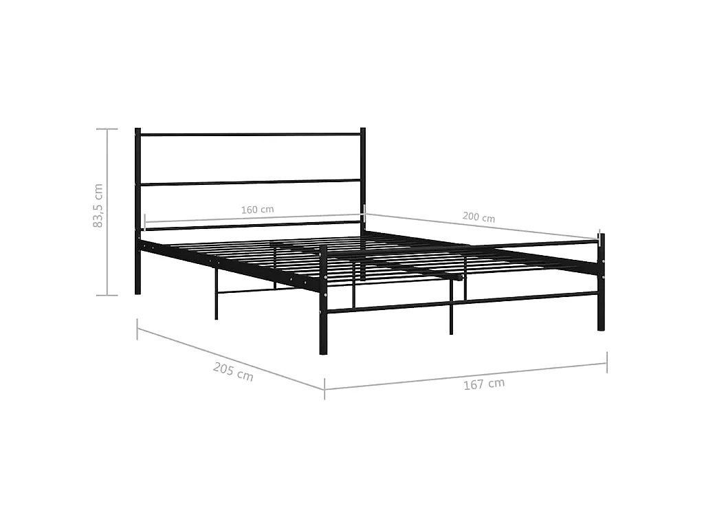 Estructura de cama con cabecero, sin colchón, de metal negro, para dormitorio, 160 × 200 cm