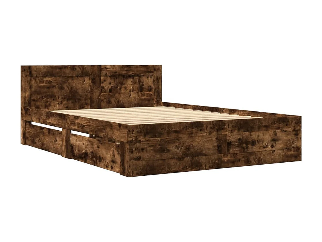 Cadre de lit et tête de lit sans matelas chêne fumé 120x200 cm