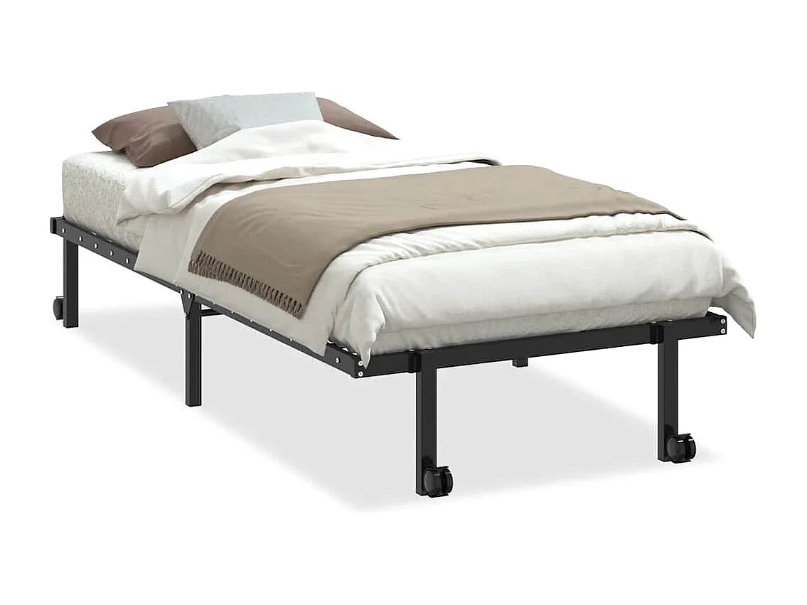 Estructura de cama sin colchón plegable negro de acero, para dormitorio, 90 × 190 cm
