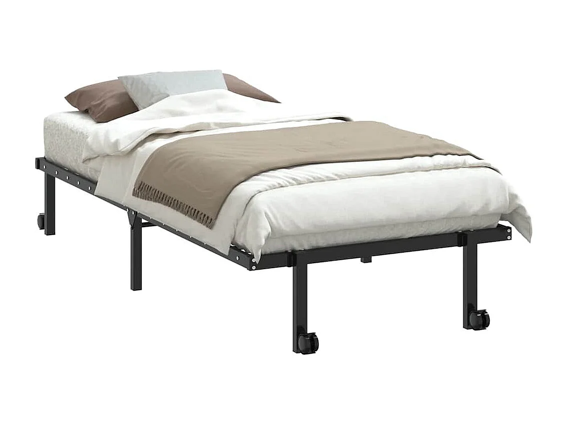Estructura de cama sin colchón plegable negro de acero, para dormitorio, 90 × 190 cm