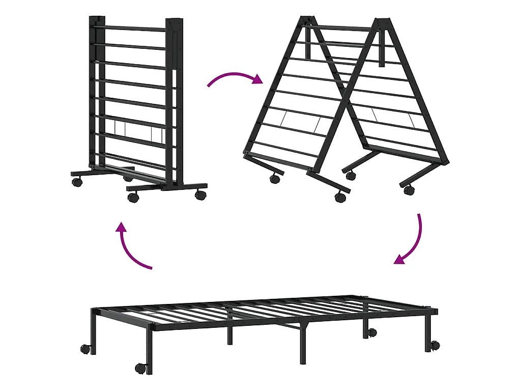 Estructura de cama sin colchón plegable negro de acero, para dormitorio, 90 × 190 cm