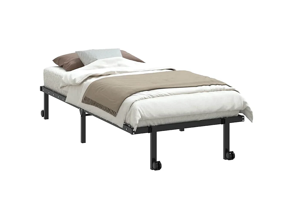 Cadre de lit pliable sans matelas en acier noir pour la chambre, 90 × 190 cm