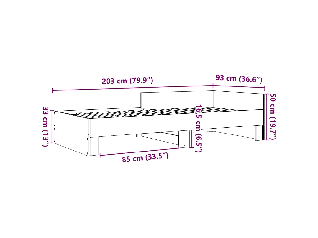 Estructura de cama sin colchón de madera de roble para dormitorio, 90 × 200 cm
