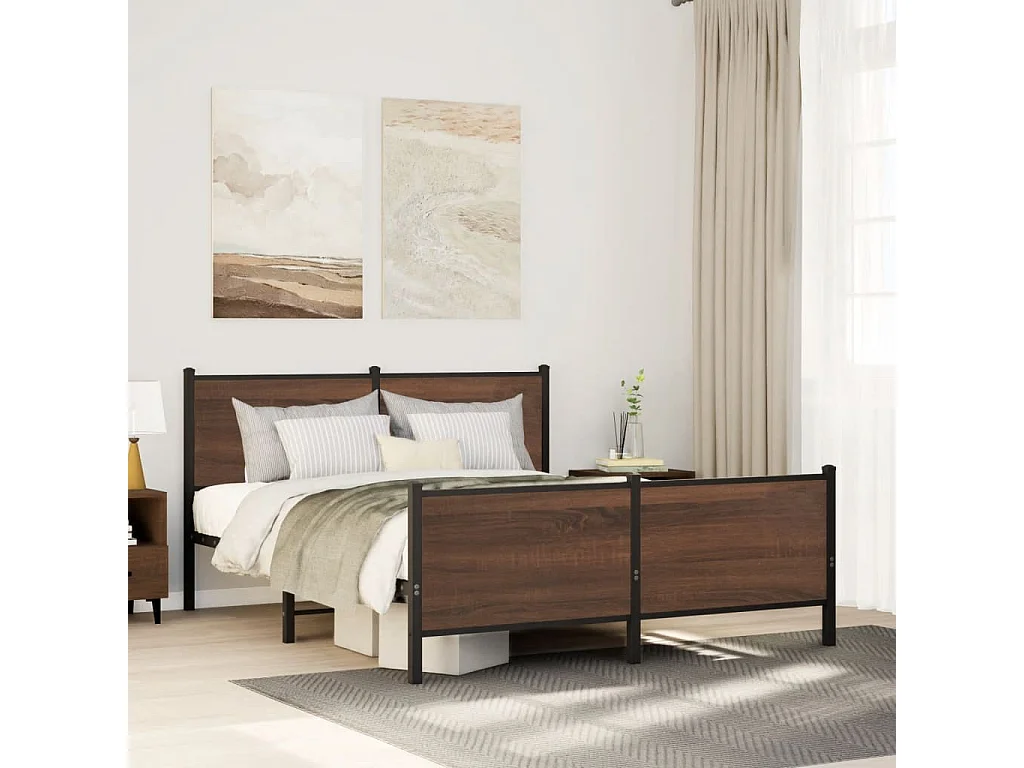 Cadre de lit en métal sans matelas chêne marron 140x190 cm