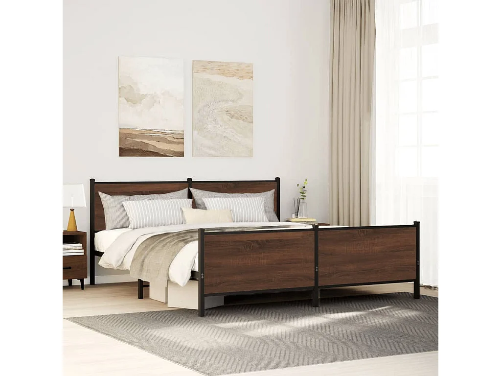 Cadre de lit en métal sans matelas chêne marron 140 x 190 cm
