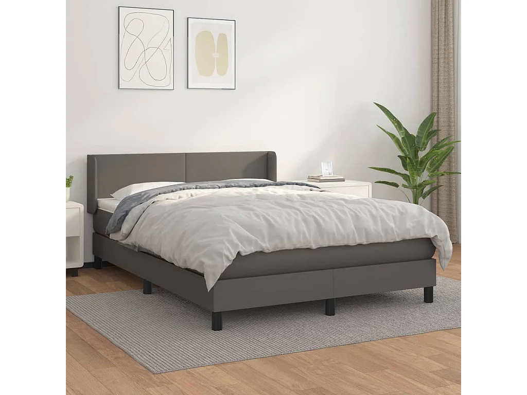 Sommier à lattes de lit avec matelas Gris 140x190 cm Similicuir