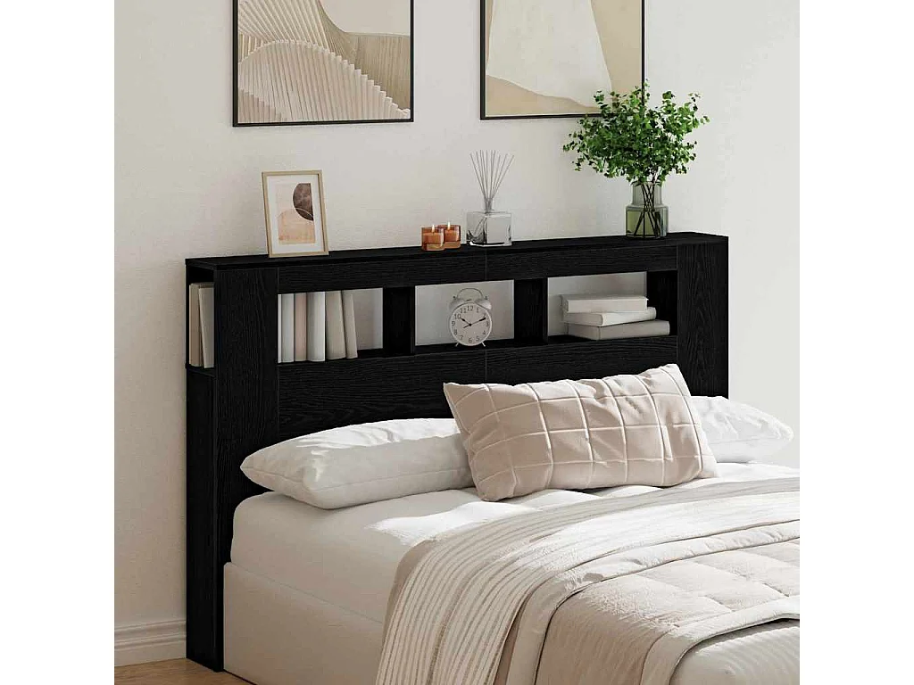 Tête de lit LED avec étagère Chêne noir 160 x 18,5 x 103,5 cm
