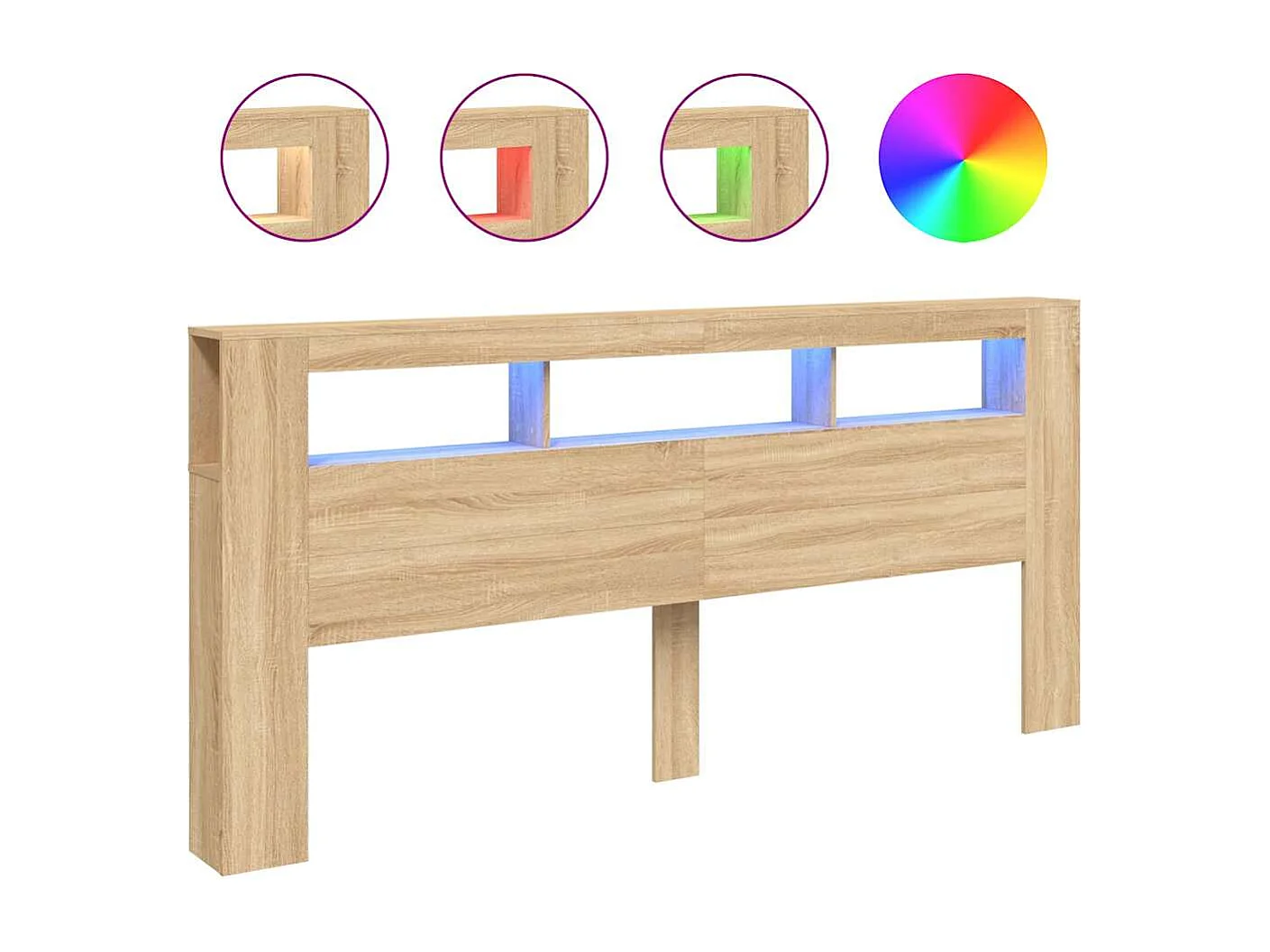 Tête de lit à LED chêne  220x18,5x103,5cm bois ingénierie