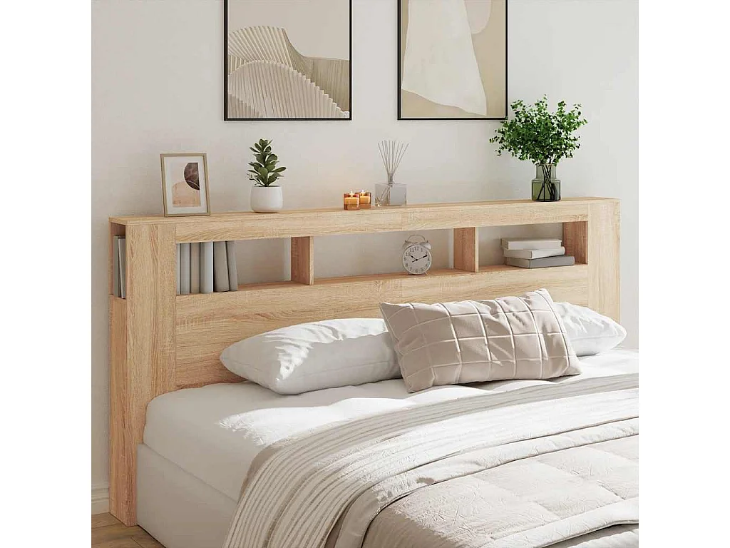 Tête de lit à LED chêne  220x18,5x103,5cm bois ingénierie