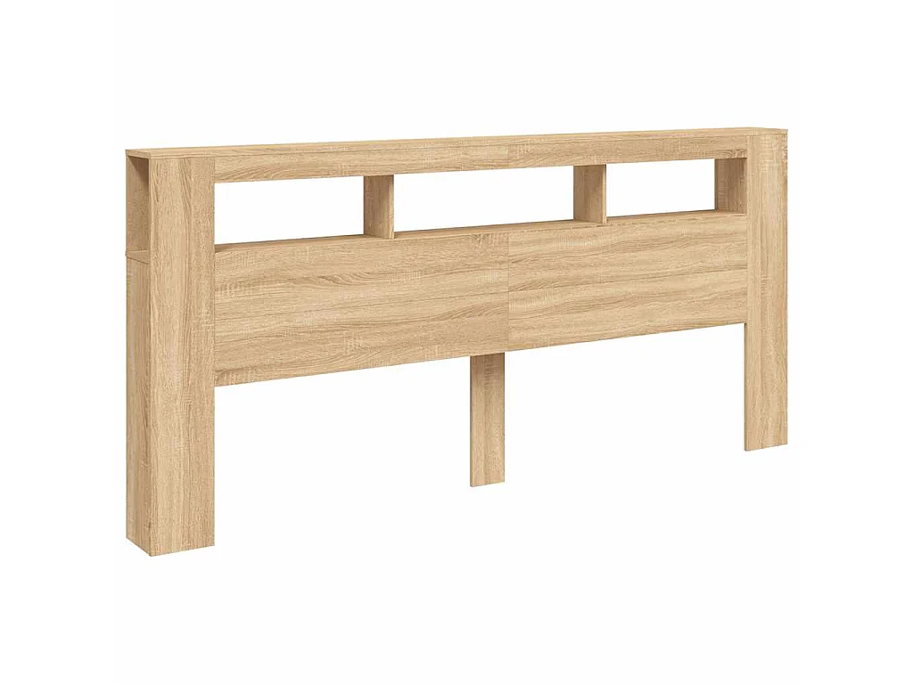 Cabecero LED de madera de ingeniería, roble, para dormitorio, 220 × 18,5 × 103,5 cm