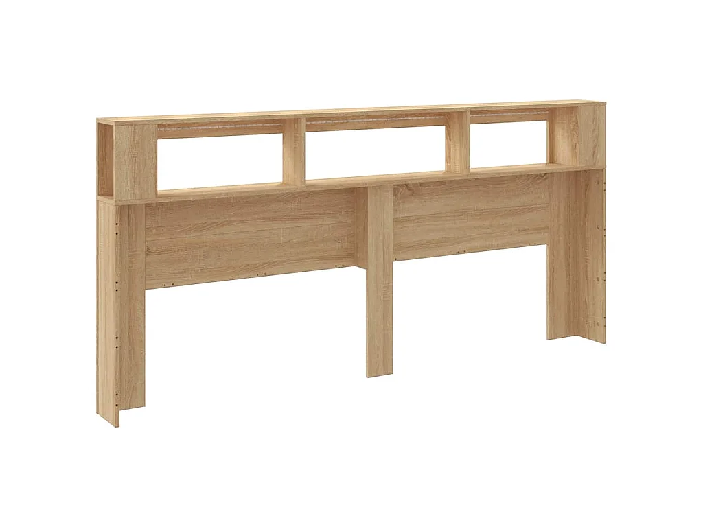 Cabecero LED de madera de ingeniería, roble, para dormitorio, 220 × 18,5 × 103,5 cm