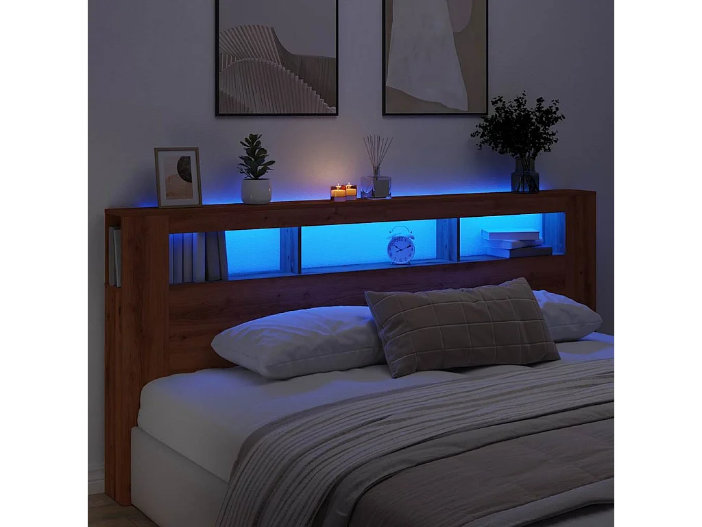 Tête de lit à LED chêne artisanal 220x18,5x103,5 cm