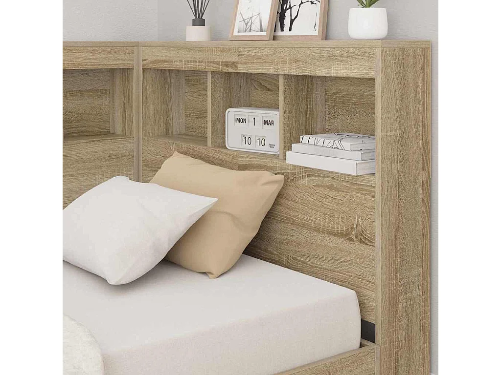 Cabecero con almacenamiento de tablero de madera roble