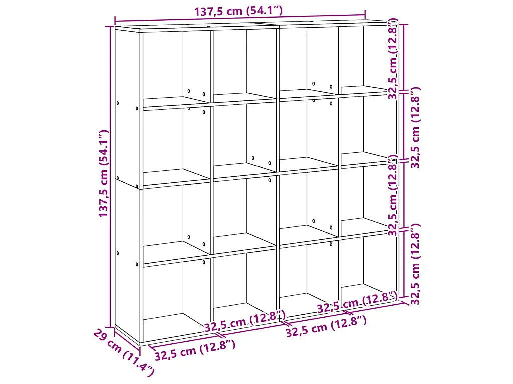 Estantería de tablero de madera roble 137,5 × 29 × 137,5 cm